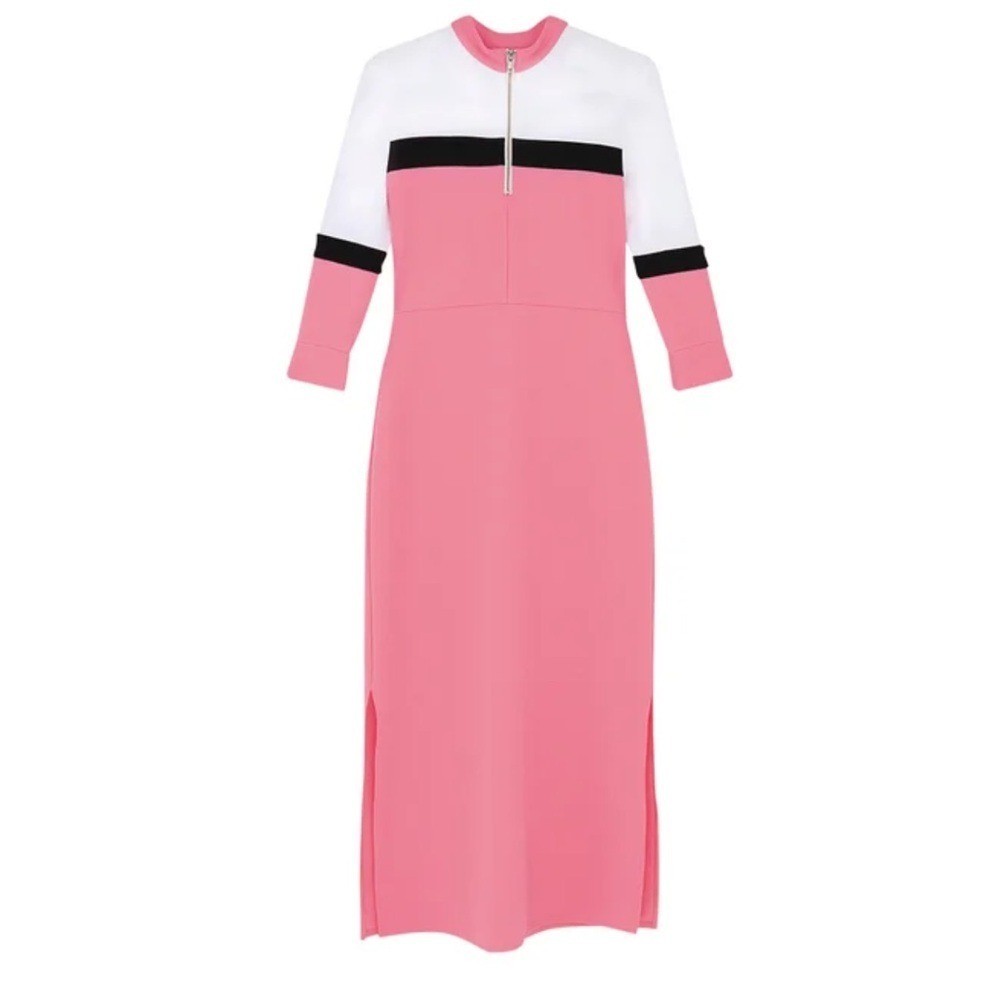 ASOS Colorblock Midi Dress Zip Neck Long Sleeve Pink White Black Size 2
