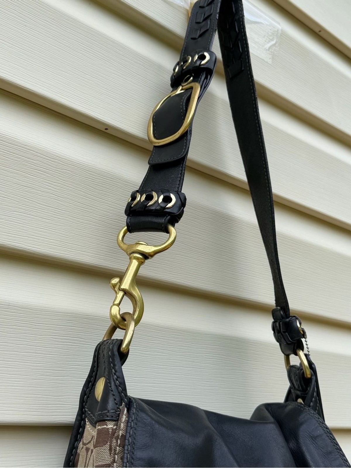Coach Bleecker Signature Buckle Flap Shoulder Bag Style 11434 Black Brown