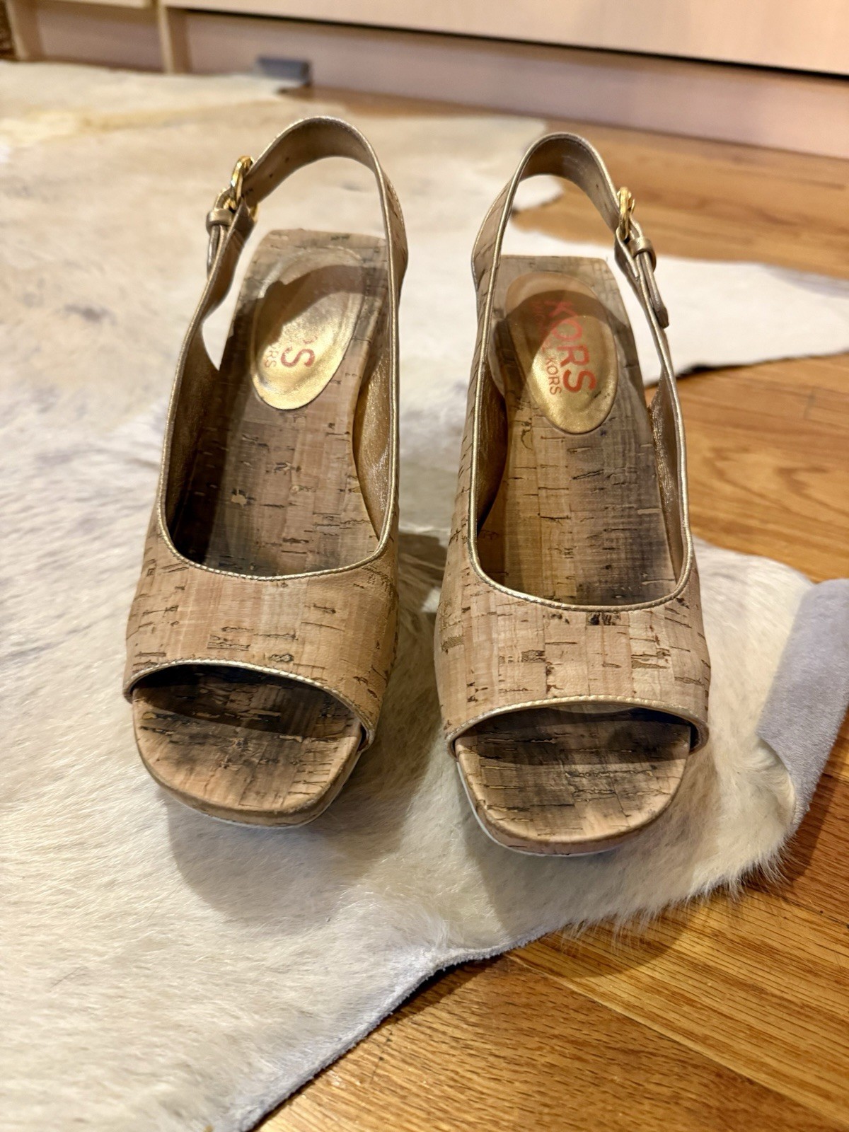 Michael Kors Cork Platform Sandals Sculptural Cutout Block Heel Slingback 7.5M