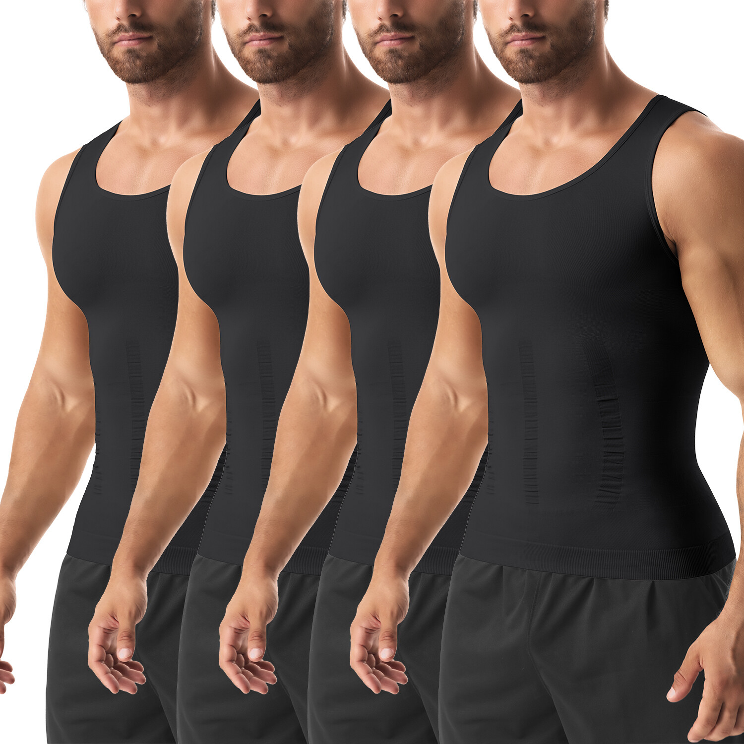 4 Pack Mens Compression Shirt Slimming Body Shaper Vest Tummy Control Shapewear