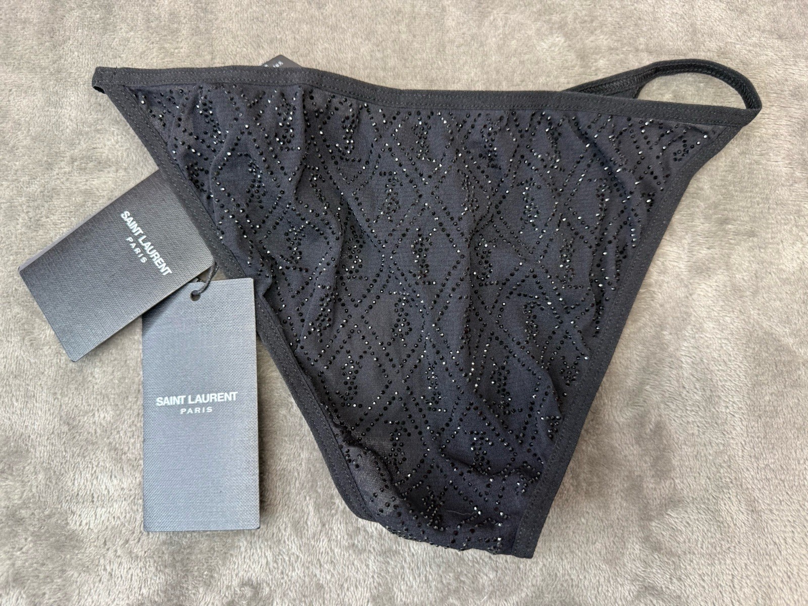 NWT Saint Laurent Cassandre Rhinestone Briefs Black S Crystal Logo