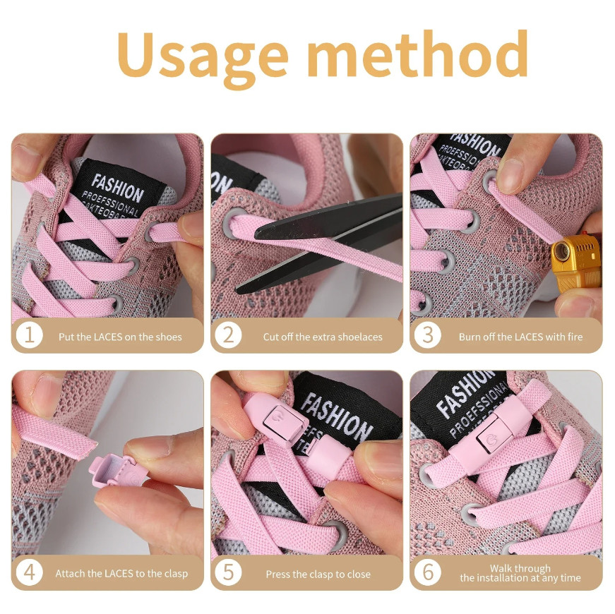 1pair Elastic No-Tie Shoelaces Press Lock Flat Sneaker Laces for Kids Adults