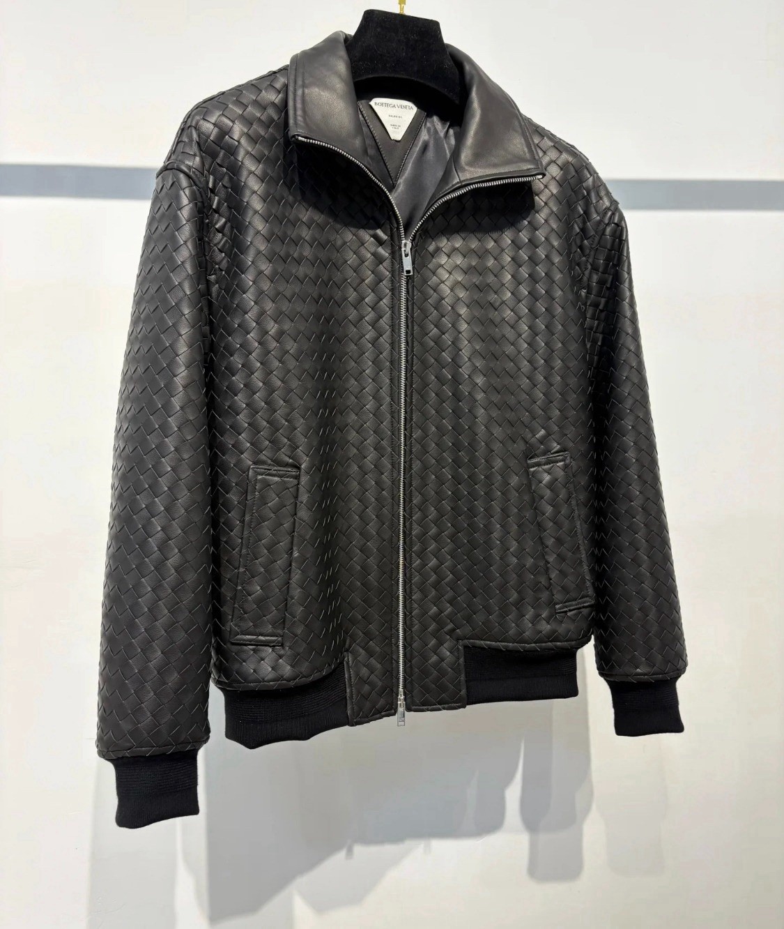 Men’s Black Intrecciato Woven Lambskin Blouson Jacket