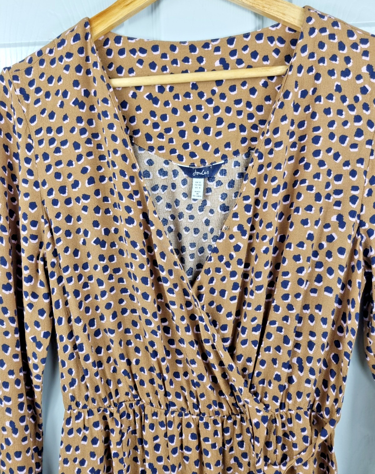 Joules Chloe Fixed Wrap Dress Mocha Leopard Print Midi Length V Neck Uk 12