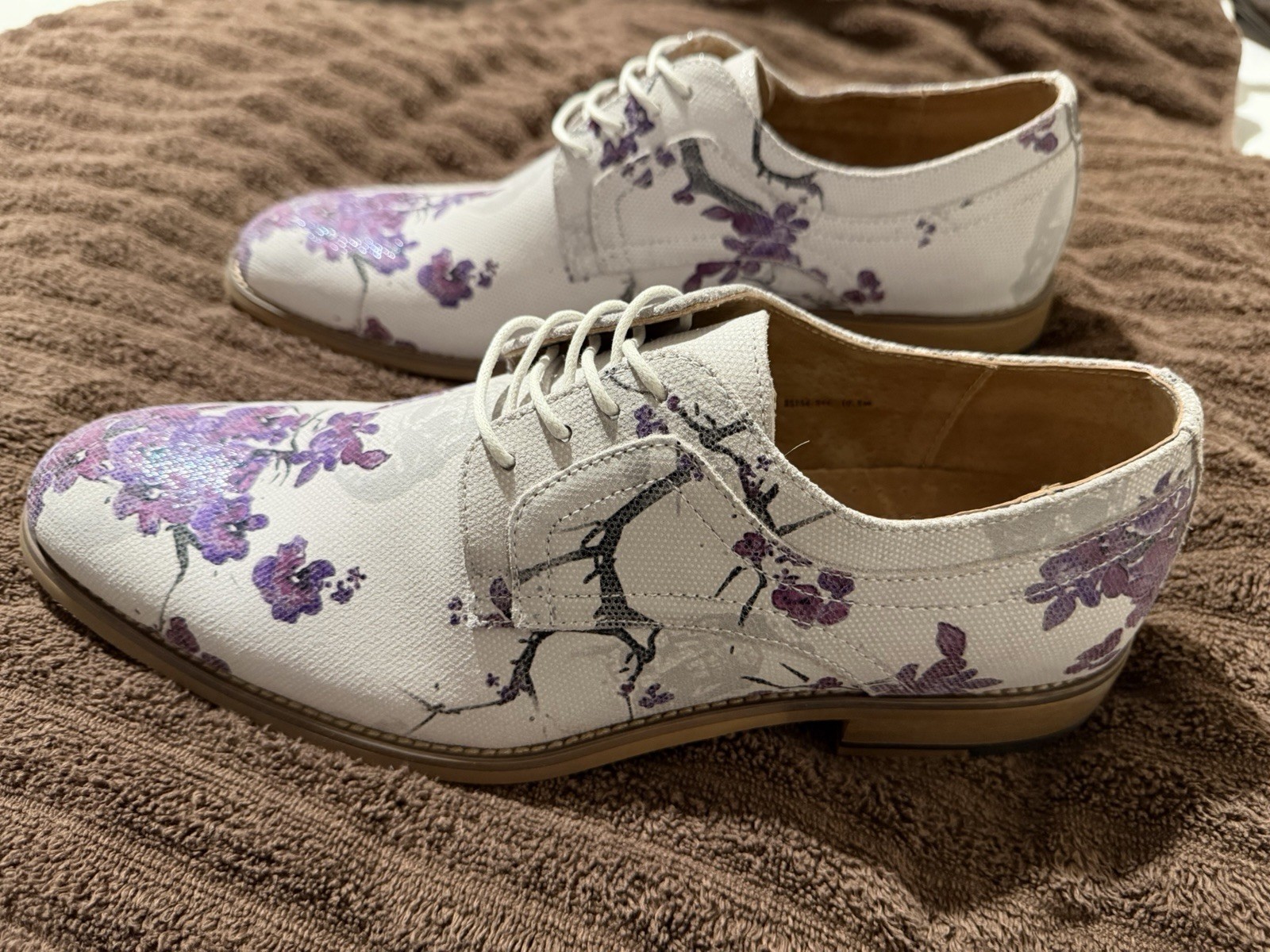 Stacy Adams Shoes Men’s Leather Upper Floral Lace-Up Oxford White Purple 10.5 M