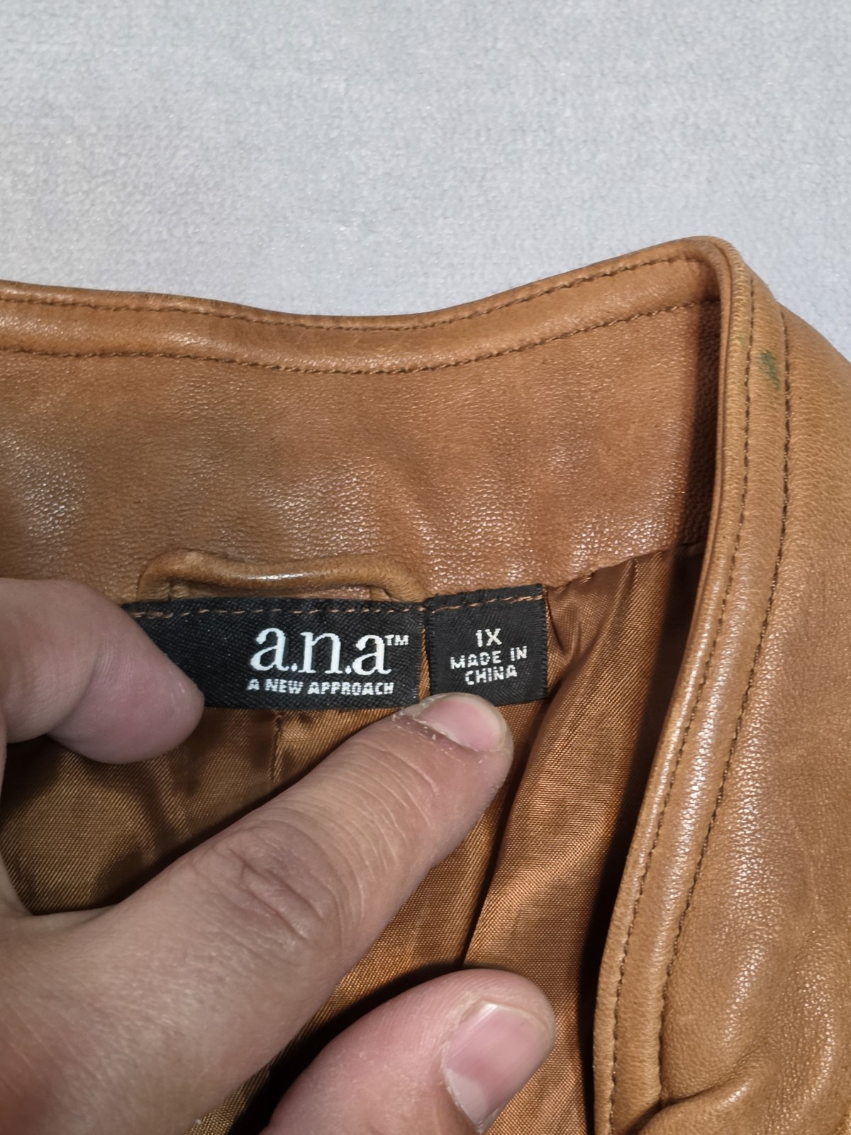 a.n.a Women’s Brown Genuine Leather Peplum Button Front Jacket Sz 1X NWT