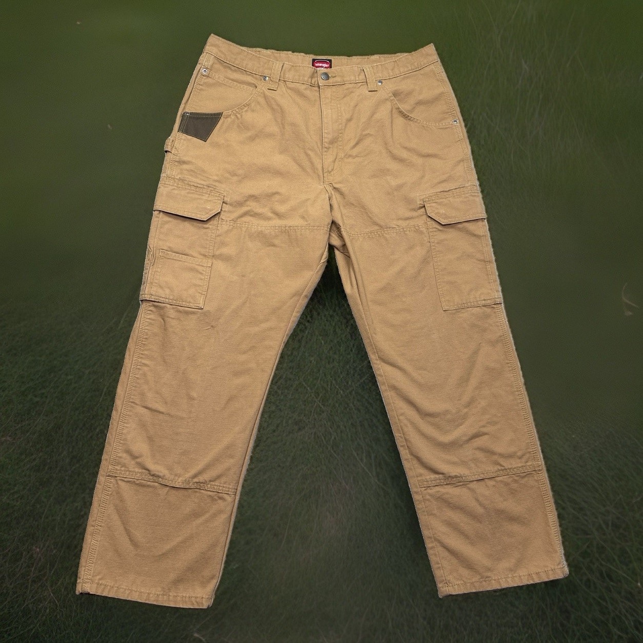 Wrangler Workwear Men’s 38×30 Ripstop Cargo Work Pants Tan Brown Hammer Loop