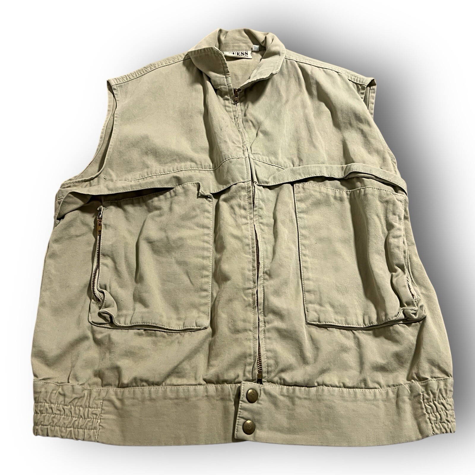 Vintage 80s Guess Vest Adult Large Full Zip Up Fishing Utility George Marciano