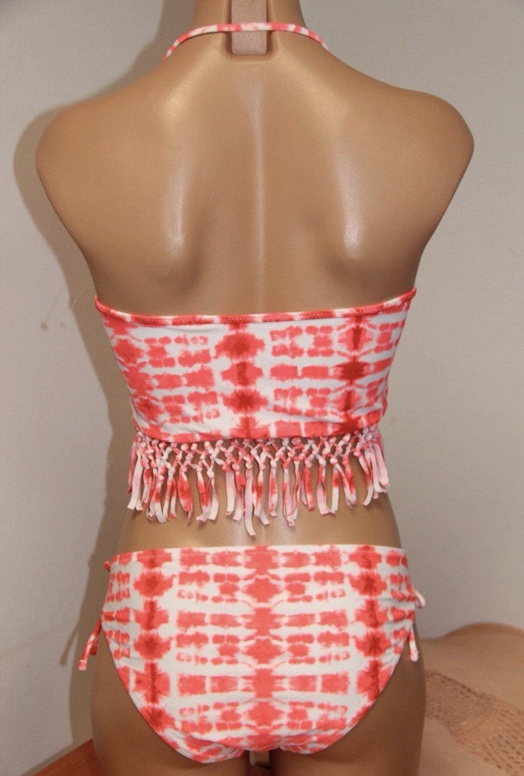 Raisins SWIM, Bikini Set, M, Coral/White Tie-Dye, Fringe Bandeau, Size: M, NWT