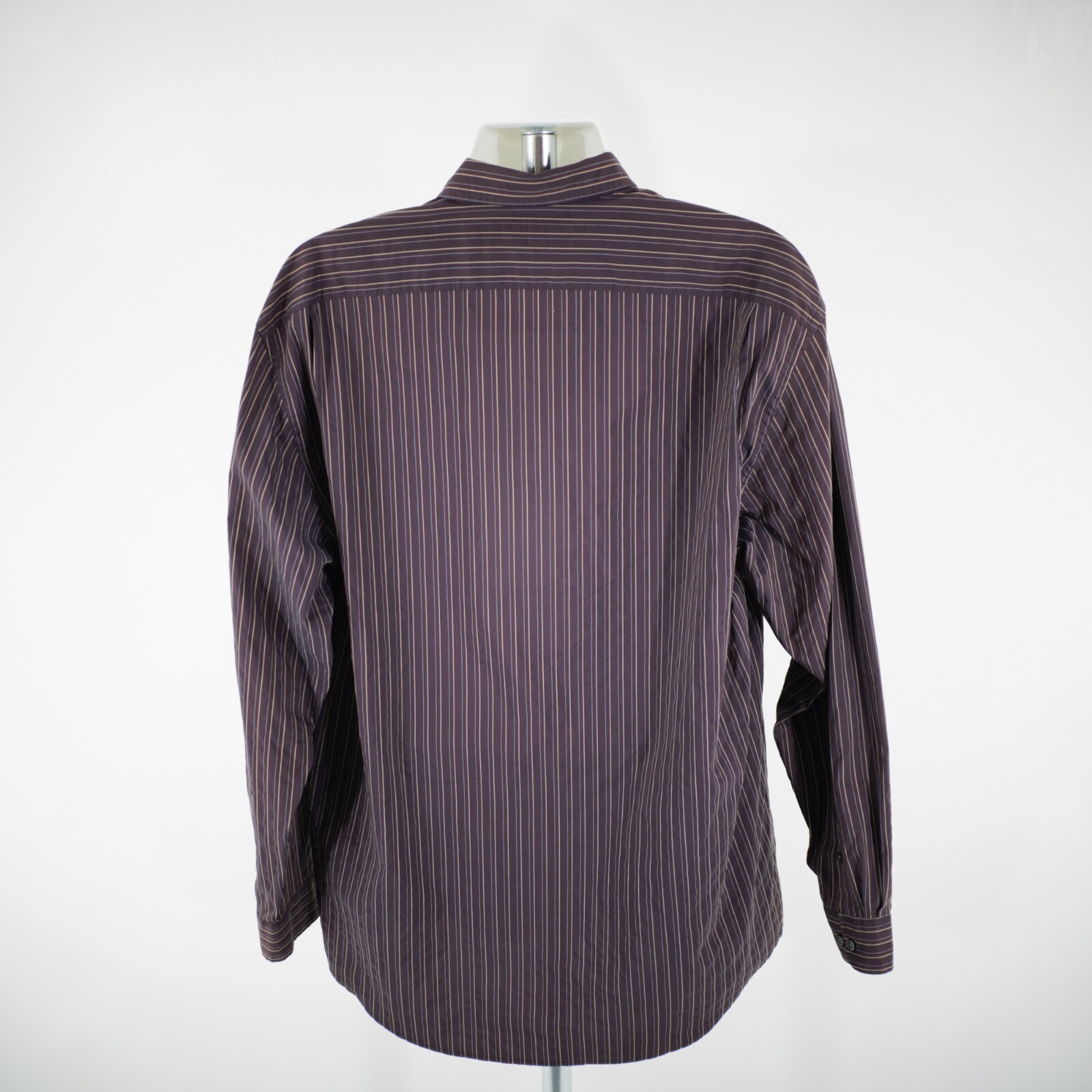 Joseph Abboud Purple Tan Striped Cotton Nylon XL Pocket Collared Dress Shirt