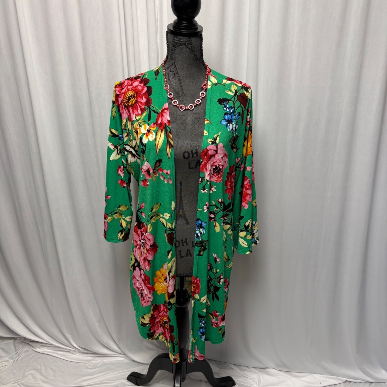 Lime N Chili Cardigan Womens Small Green Floral Open Front Kimono Boho Layering