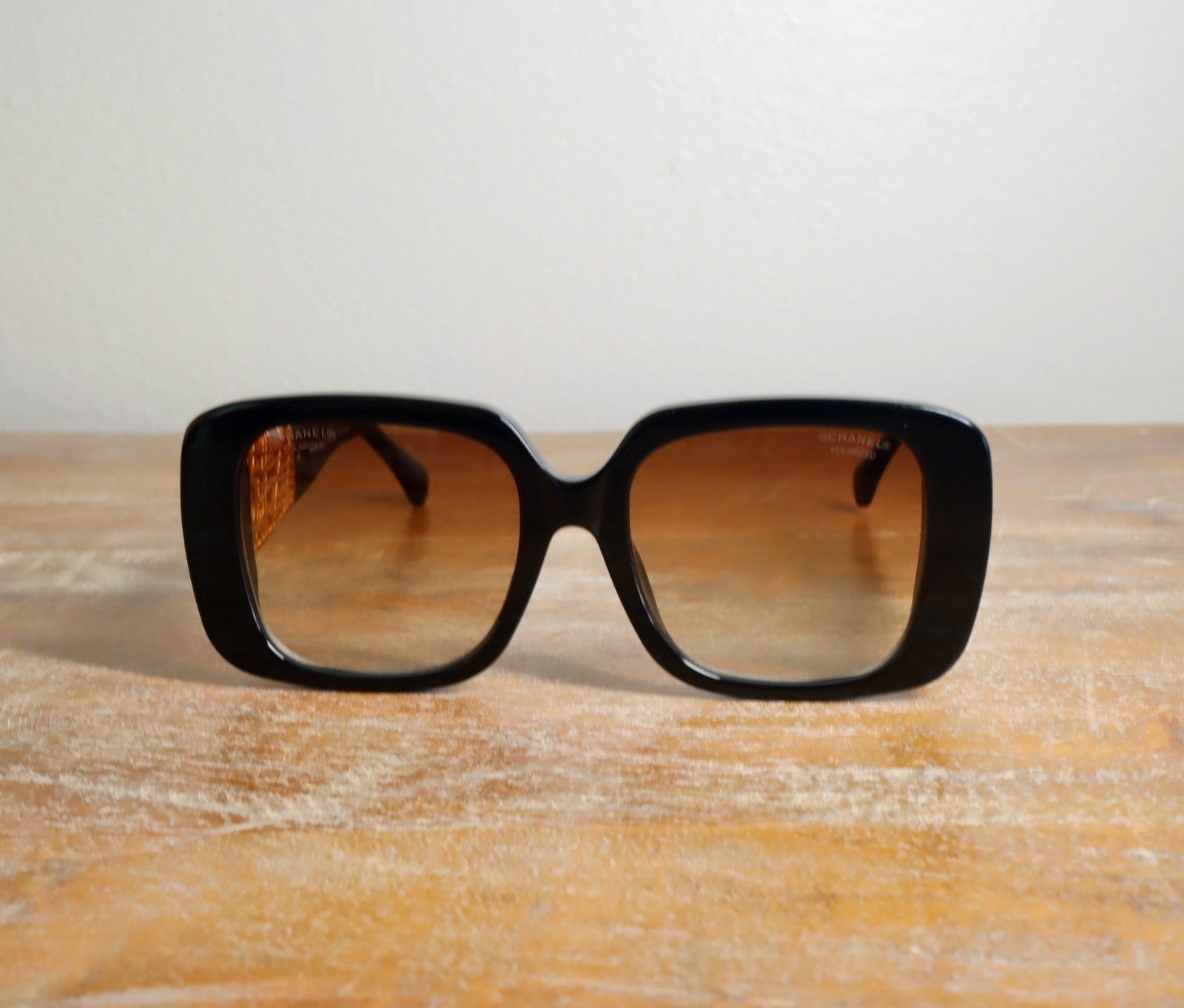 CHANEL CH5532 Urban Vintage Square Sunglasses 54mm Black/Brown Polarized Lens