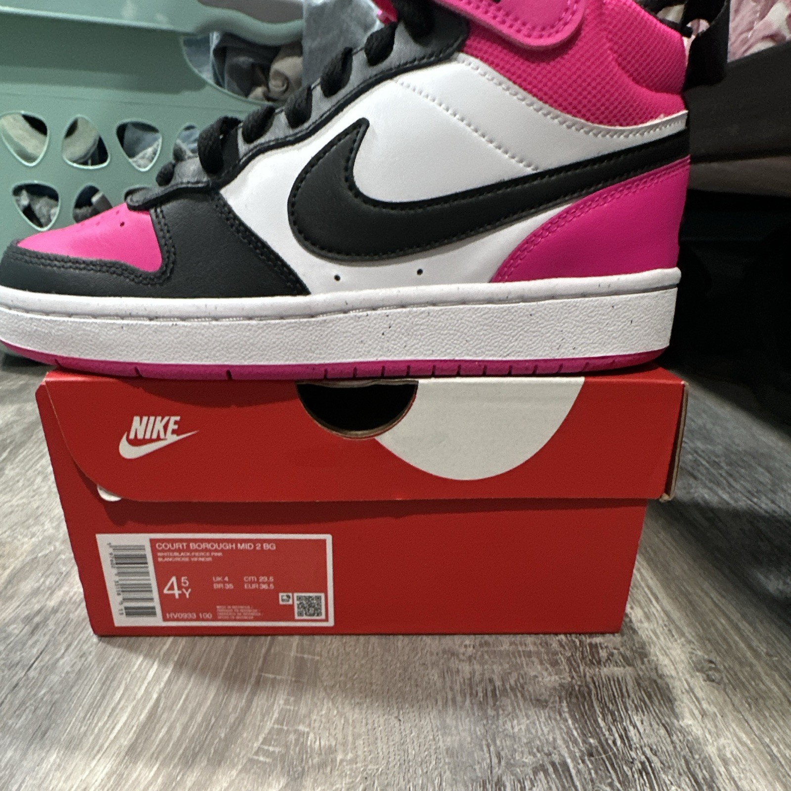 Nike Court Borough Mid 2 BG Mid Top Leather Sneaker Pink/Black/White 4.5Y