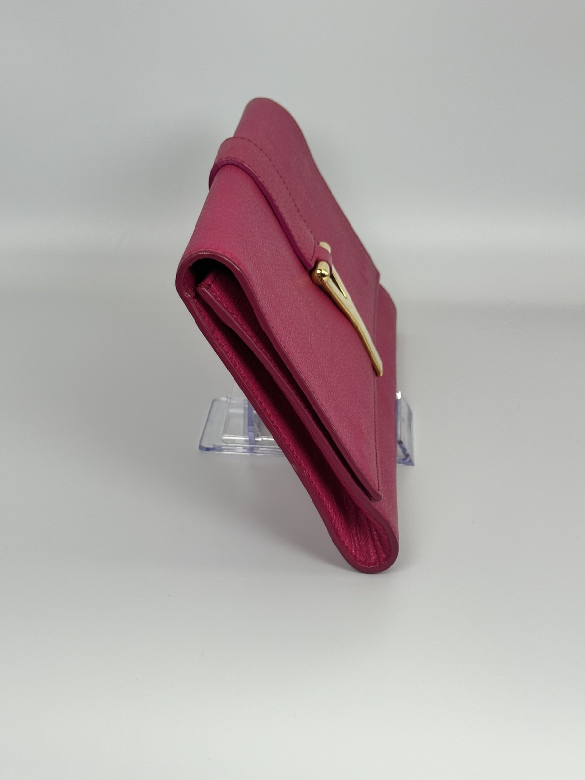 100% Authentic Saint Laurent Y Ligne Fuchsia Textured Leather Clutch COA & Chain