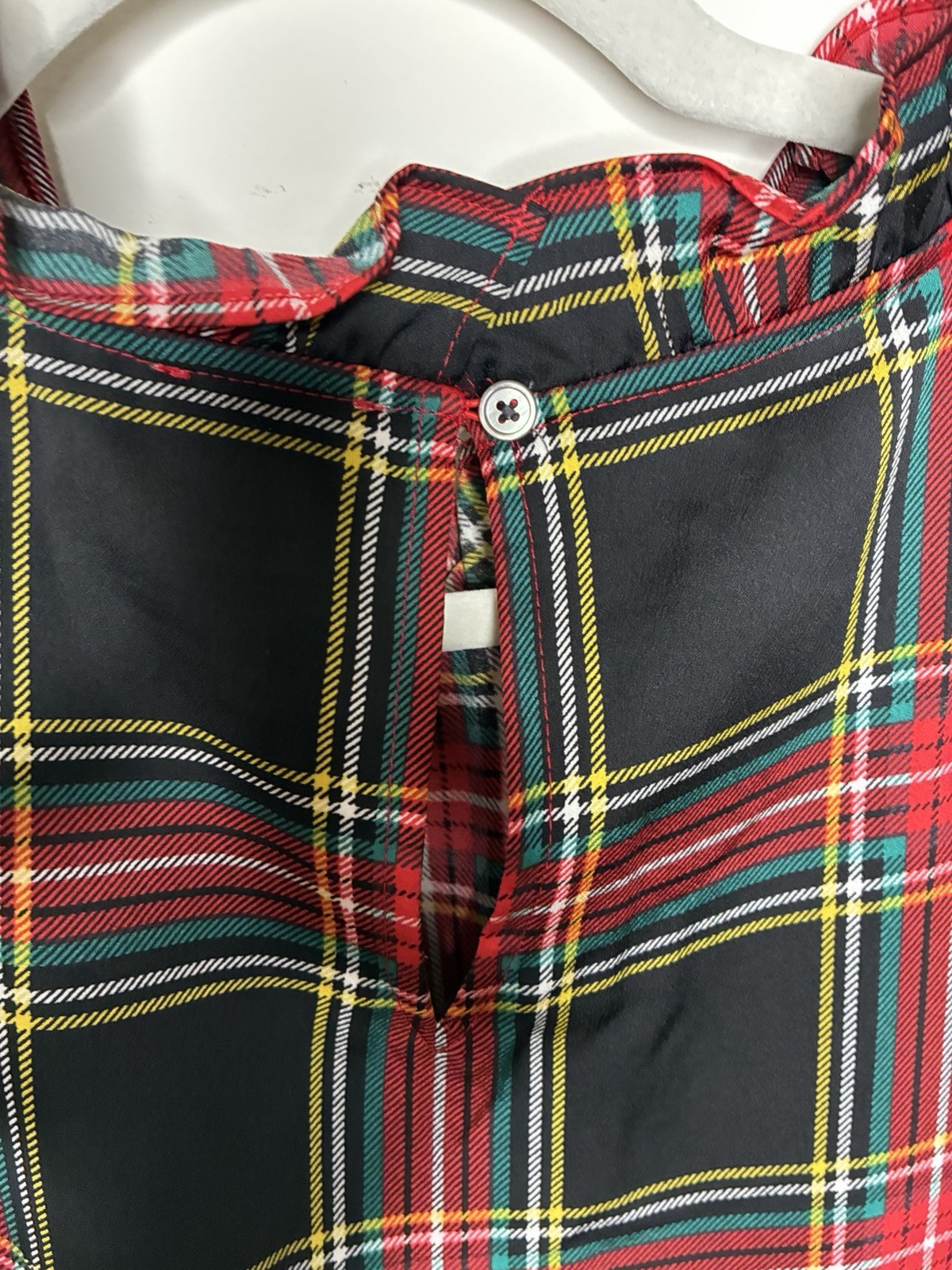J.CREW Preppy Women XL Woven Plaid Mock Neck Sleeveless Blouse Bow Button Black