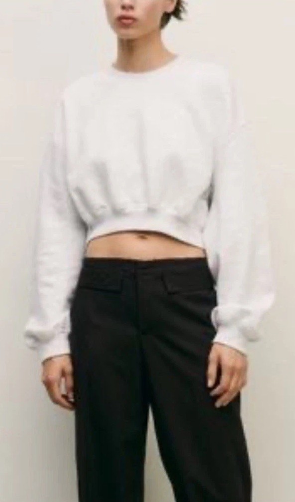 Zara Cream Cropped Fleece Lined Oversized Sweatshirt, Sz M