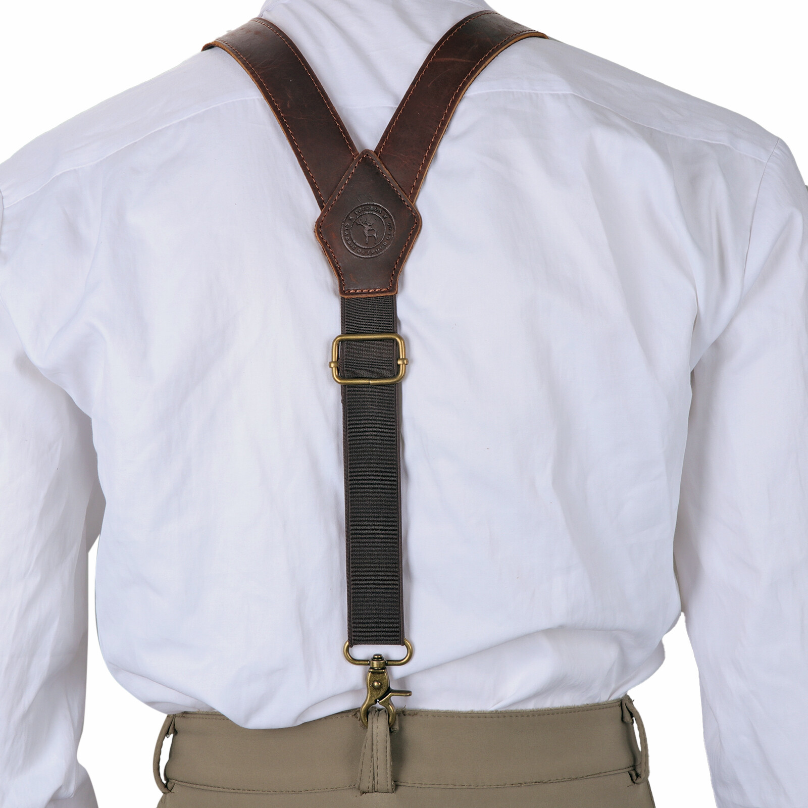 TOURBON Men’s Y-Back Suspender Pants Braces 3 Hook Adjustable Vintage Leather US