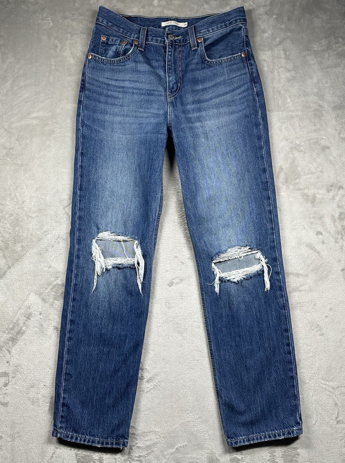 Levi’s Low Pro Straight Denim Jeans Women’s 26 (Actual 28×30) Blue Distressed