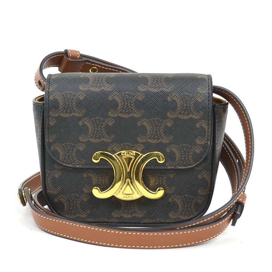CELINE Bag: Triomphe Mini Claude Brown W11H10D4cm w/dust bag;