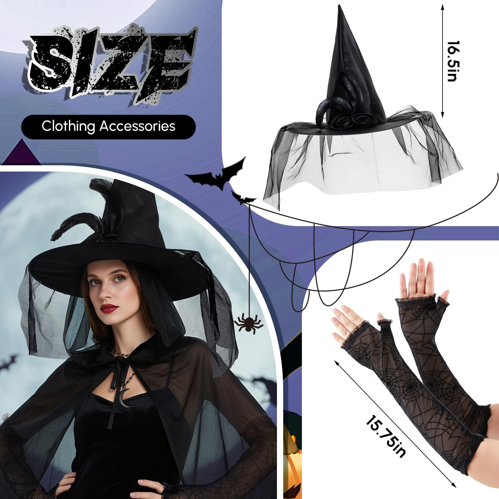 Geyoga 4 Pcs Halloween Witch Costume Set for Women One Size, Show as Picture