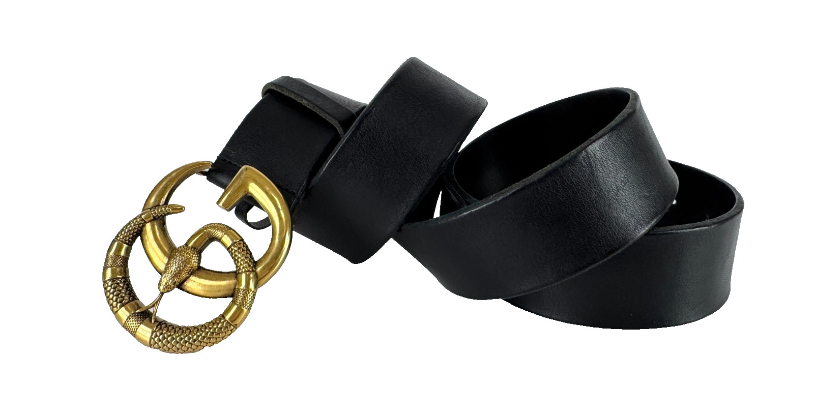 Gucci Auth Belt 105 cm 42 in Black Leather Gold Tone GG Marmont Snake Buckle Bag