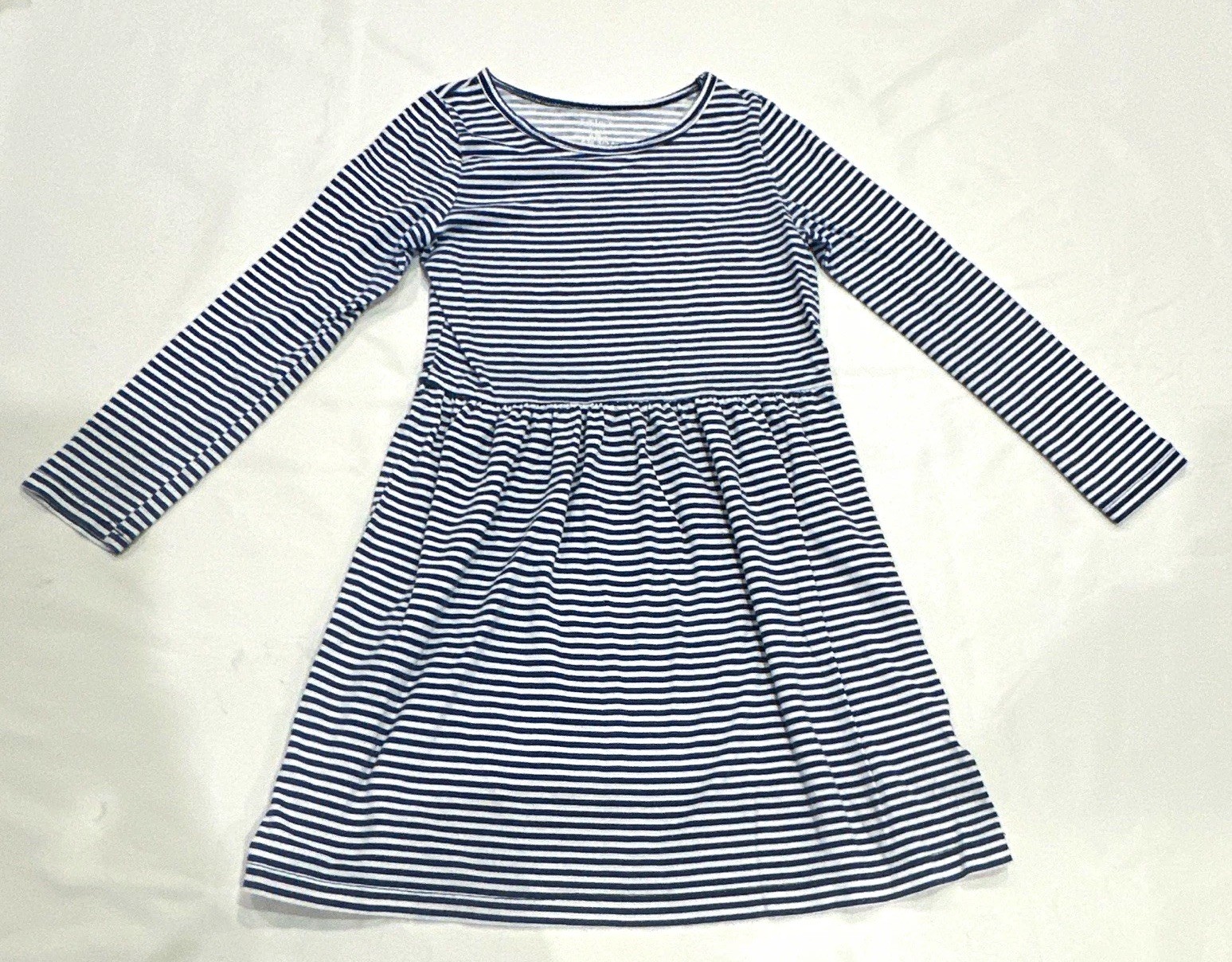 Carter’s Girls Size 6/6X Blue/White Striped Knit Fit & Flare Dress LS /016
