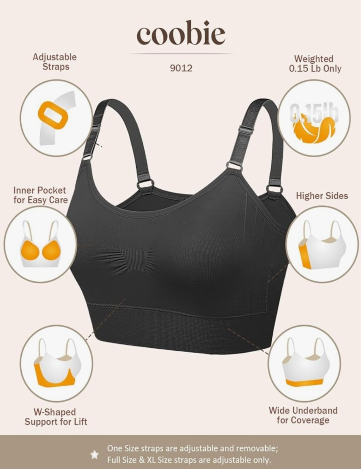 coobie seamless bras removable pads & straps multiple colors 9012