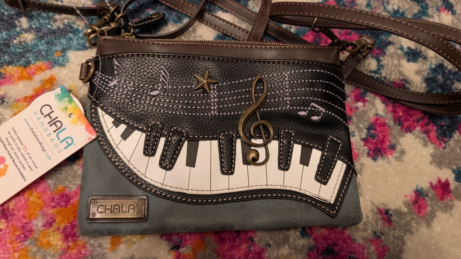 Chala Piano Companion Organizer Faux Leather Crossbody Bag Indigo NWT