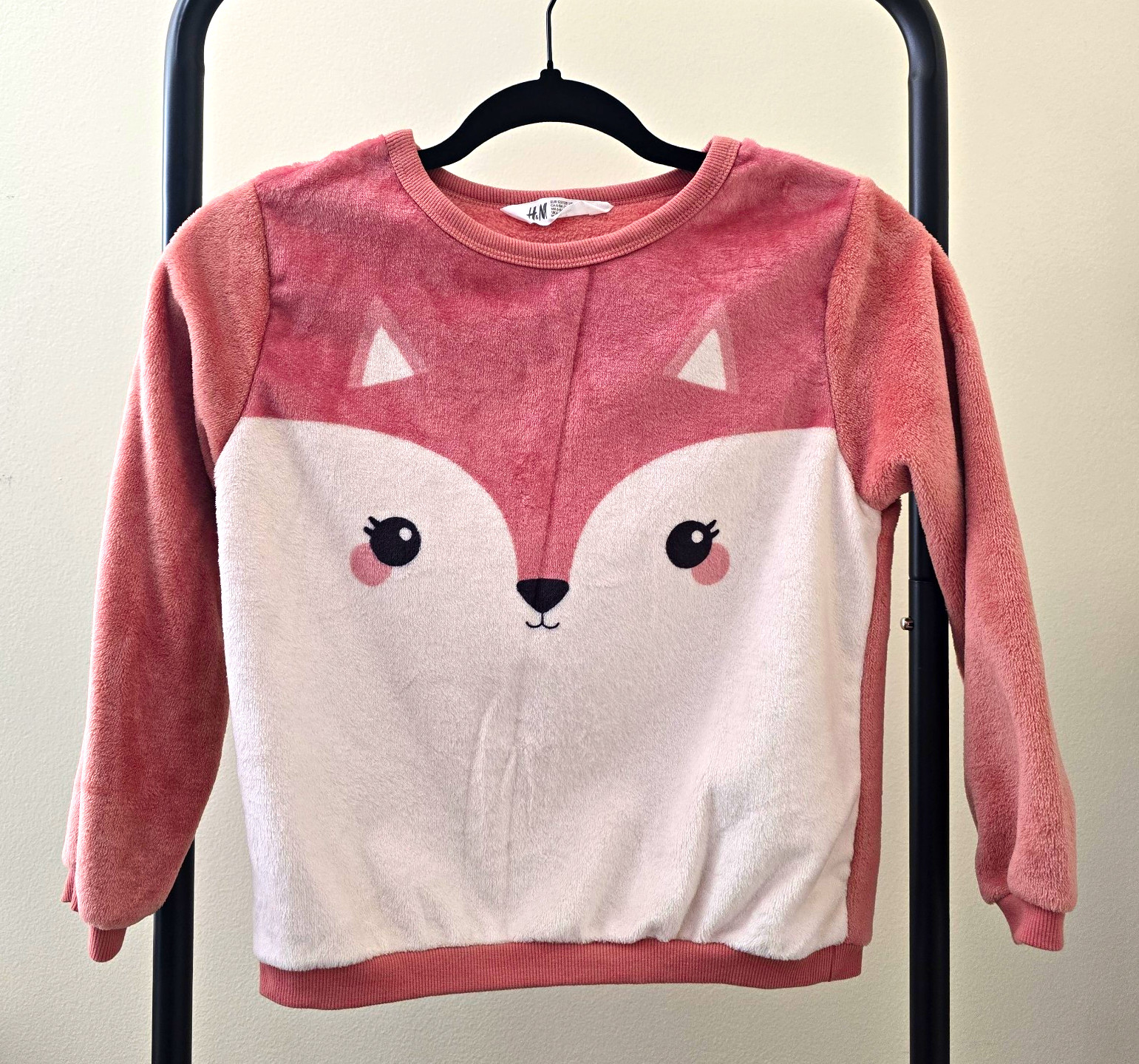 H&M Girls Fleece Pullover Sweatshirt Fox Graphic Long Sleeve 6-7Y