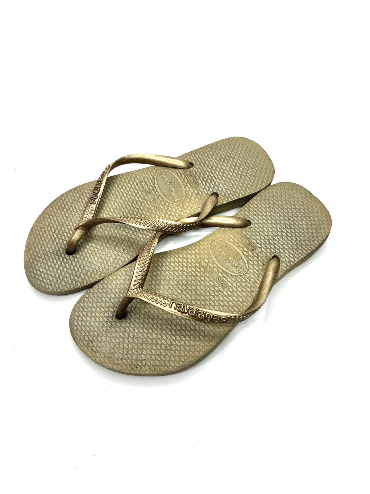 Havaianas Slim Sand Grey Light Gold Flip Flops US 3 EU 33/34 Brazil Sandal
