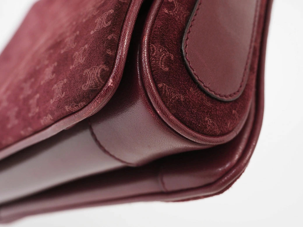 CELINE Old Triomphe Suede Shoulder Bag Bordeaux Unisex #URB513