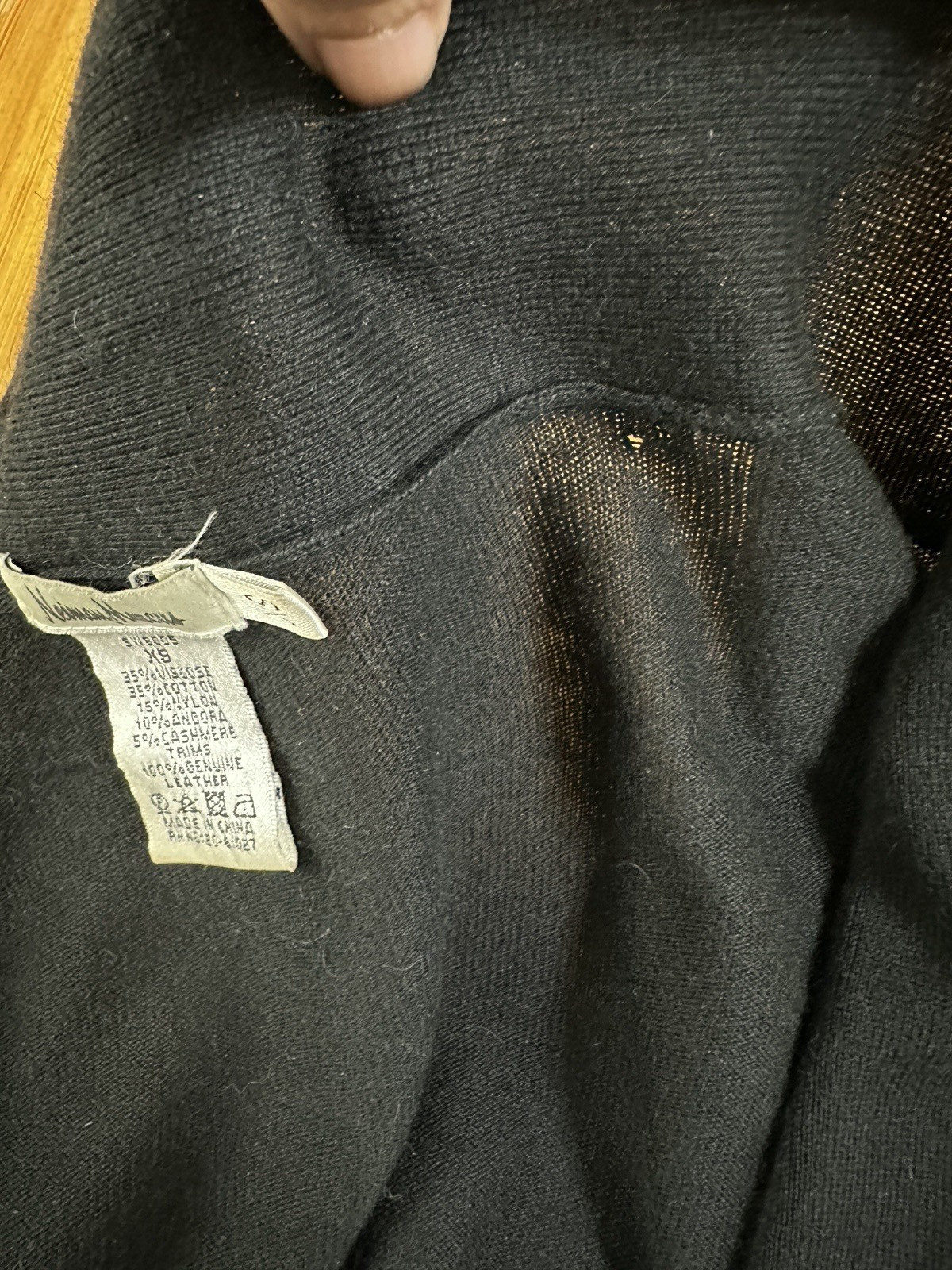 Neiman Маrсus Cardigan Black Open Leather Sleeve Angora Cashmere Luxury size XS