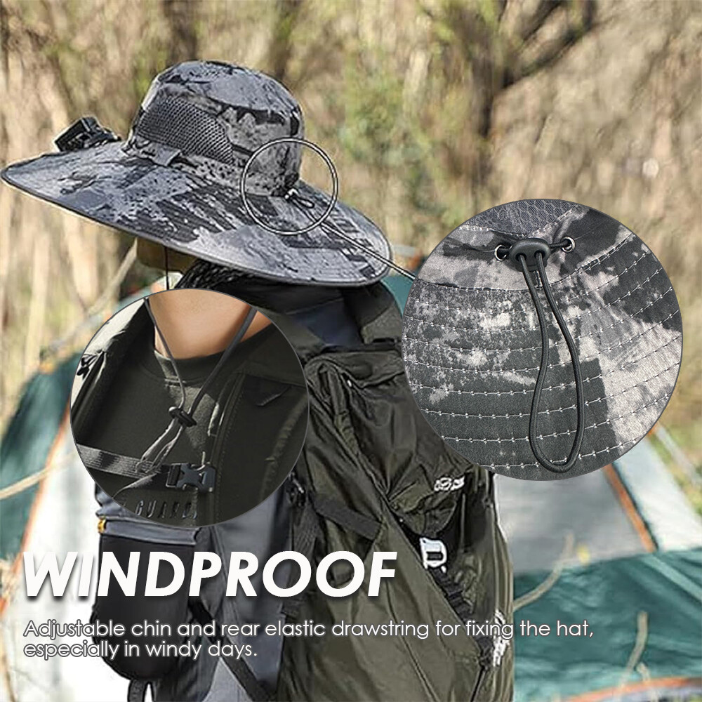 Wide Brim Sun Hat with Solar & USB Powered Fan UV Protection for Camping Fishing