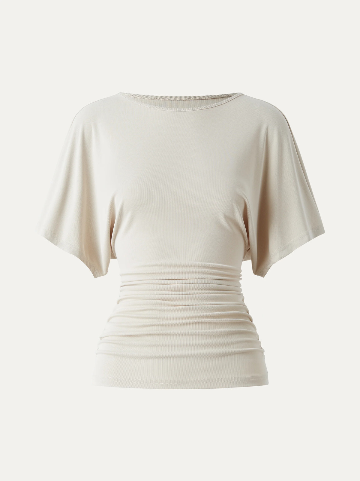 OGL Effortless Boatneck Batwing Sleeve Ruched Top Women Casual Chic