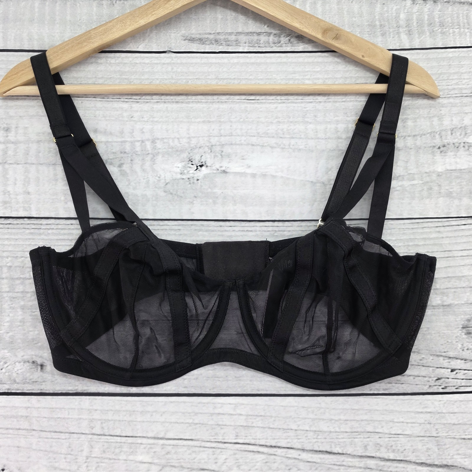 Victoria’s Secret Unlined Balconet Bra Black Lace Sheer Cups Underwire 36DD