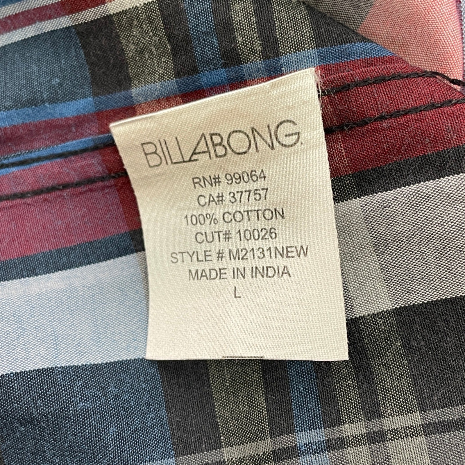 Billabong Reguar Fit Multicolor Plaid Long Sleeve Button Down Shirt Men’s LARGE