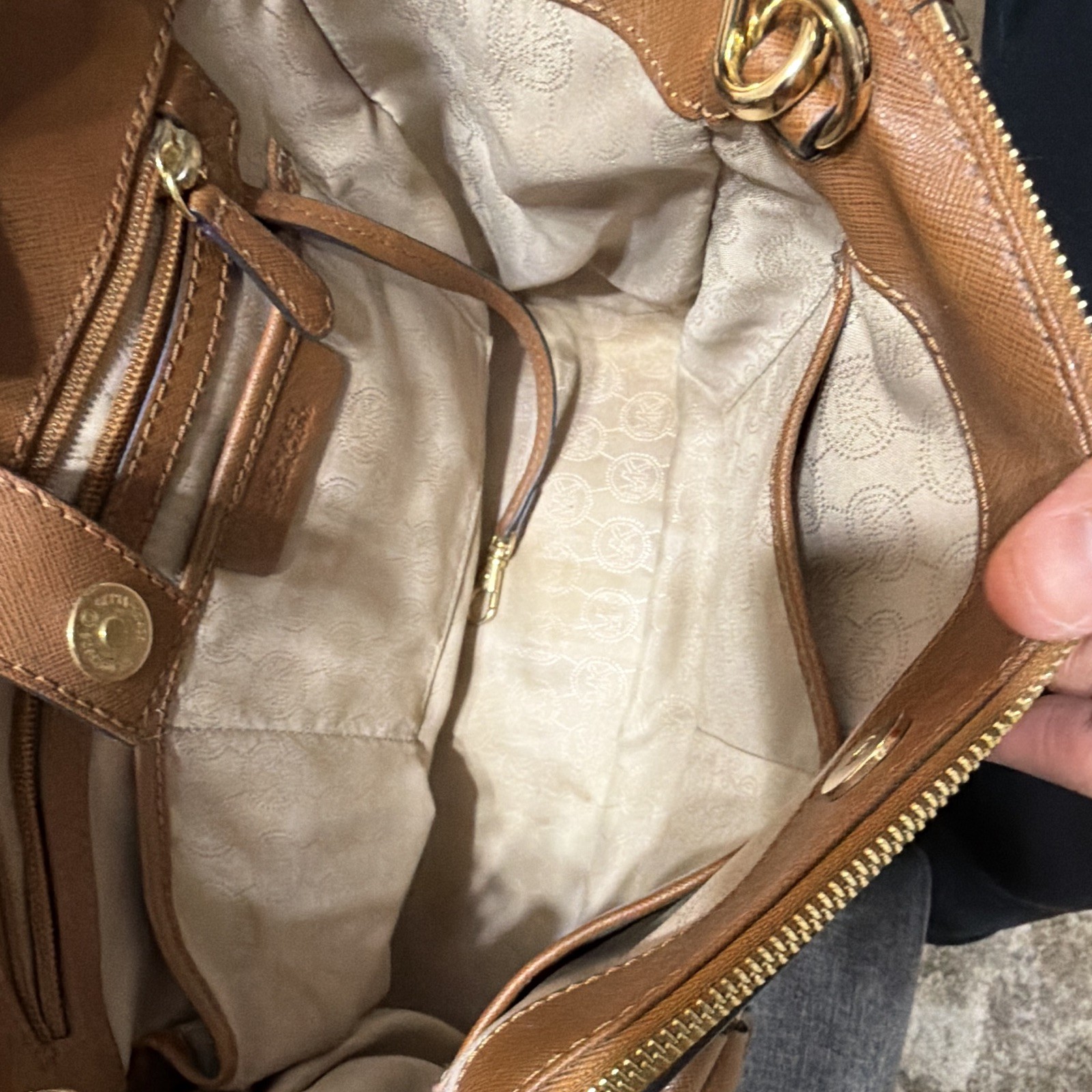 Michael Kors Brown Satchel Top Handle Bag Gold Hardware Detachable Strap