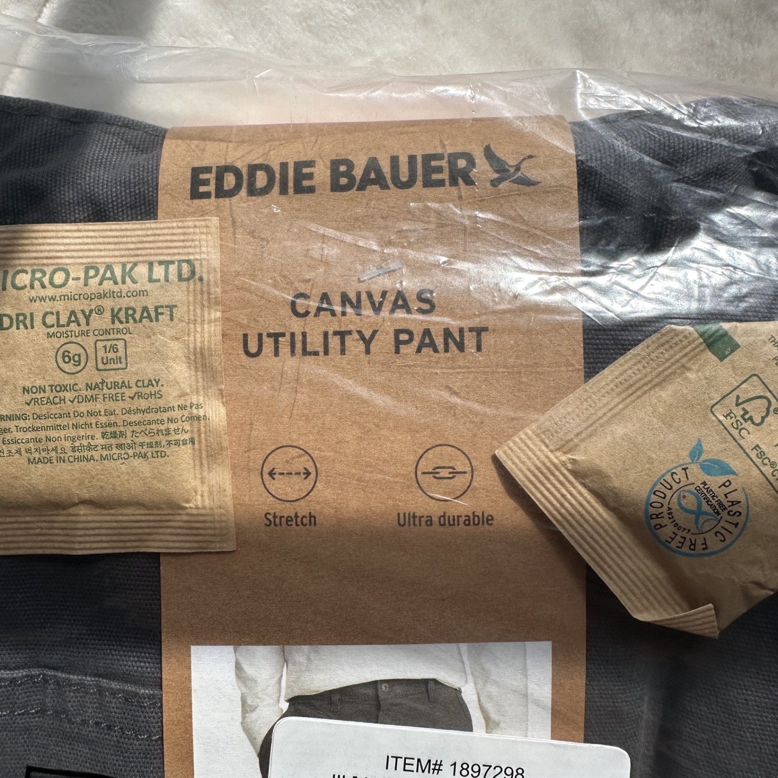 Eddie Bauer Canvas Utility Pants Men’s 42×32 Gray Stretch Work Outdoor NEW