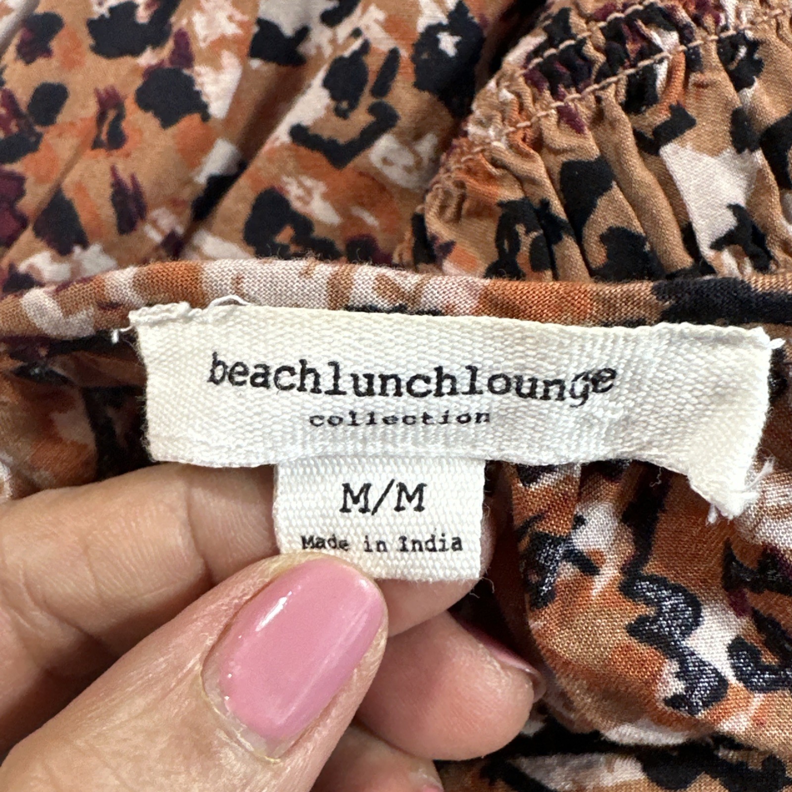 BeachLunchLounge Smocked Mini Dress M Brown Boho Tiered Viscose Long Sleeve