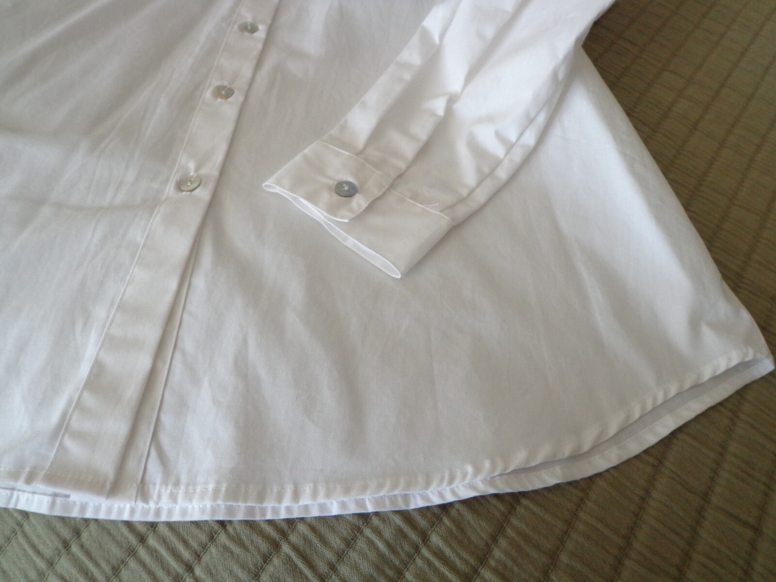 NWT I Love Linen Hi-Lo Button Down Blouse S White Long Sleeve Button Cuff