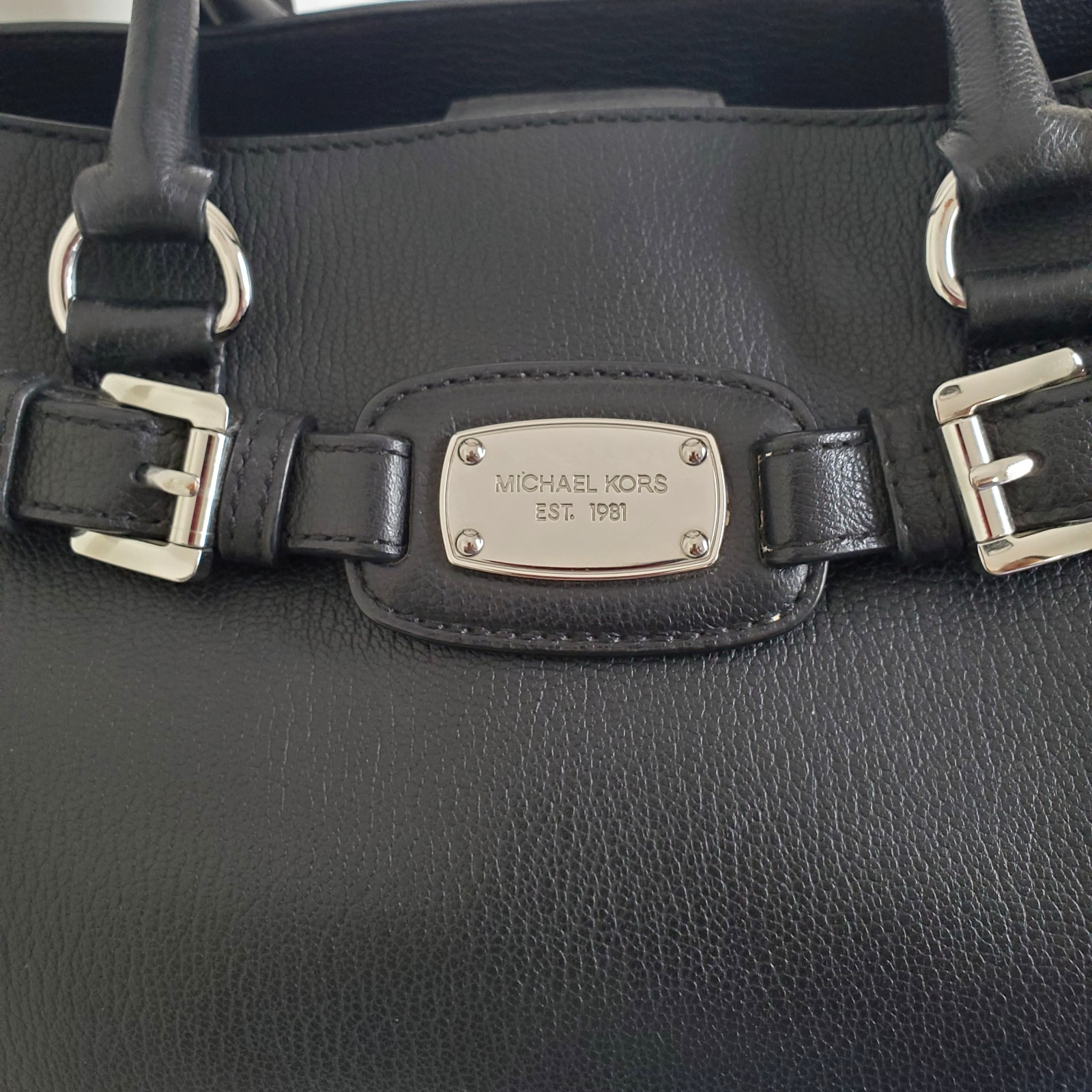 MK HAMILTON BLACK PEBBLED LEATHER SATCHEL HAND BAG SILVERSTONE HARDWARE MEDIUM
