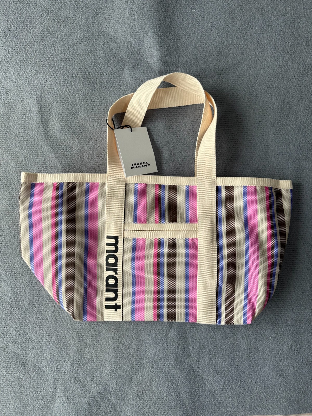 Isabel Marant Pink Purple Brown Stripe Nylon Tote Bag Canvas Handles