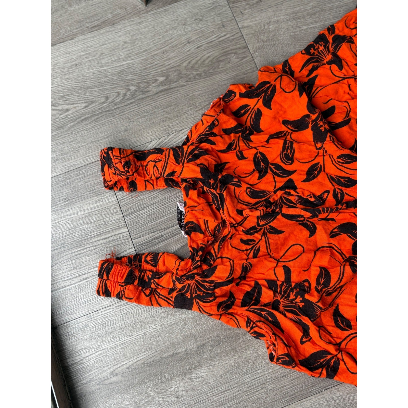 Raja Batik Orange Black Floral Rayon Sleeveless Mini Dress Made in Indonesia