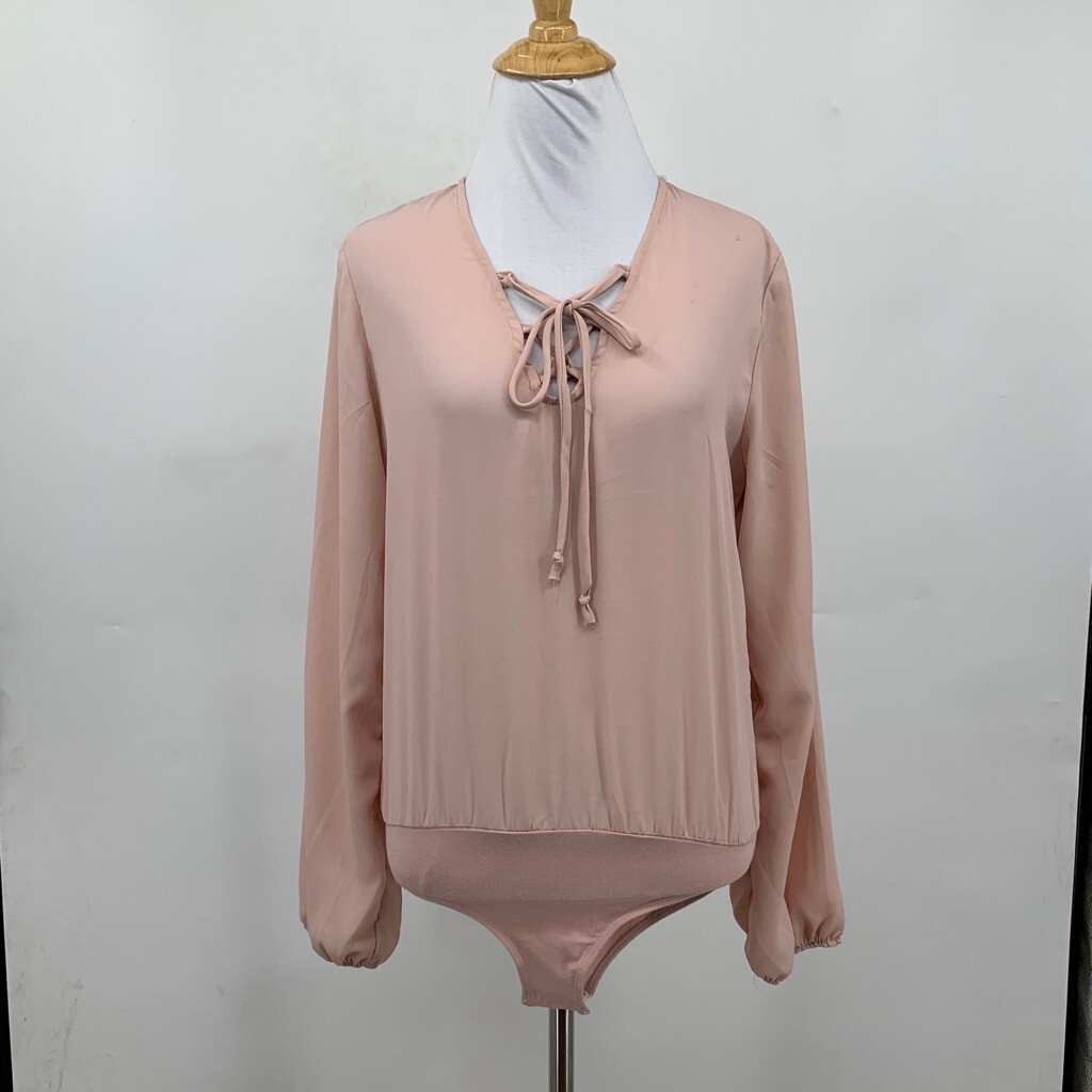 Charlotte Russe Bodysuit Womens S Small Bellini Lace Up Puff Sleeve Snap Button