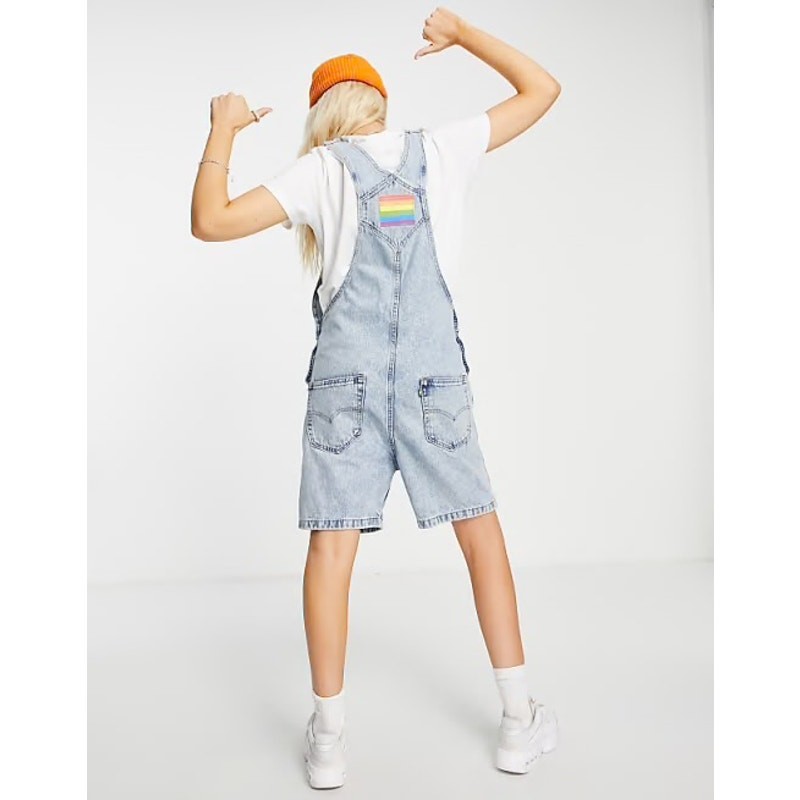 Levi’s Pride Liberation Shortalls Overall Shorts in a light acid wash