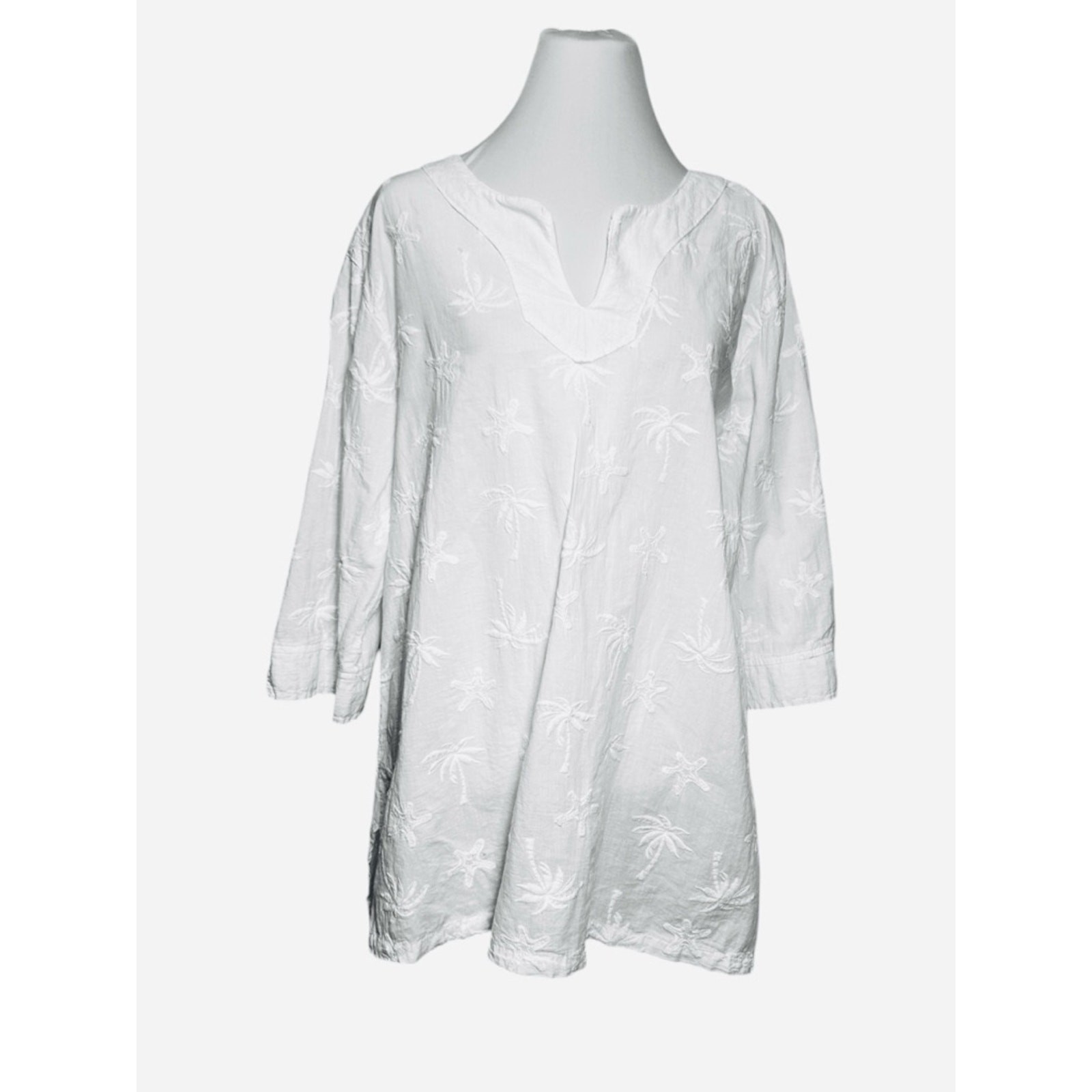 Sea Breeze White Embroidered Tunic Top Size M Palm Trees Starfish Resortwear