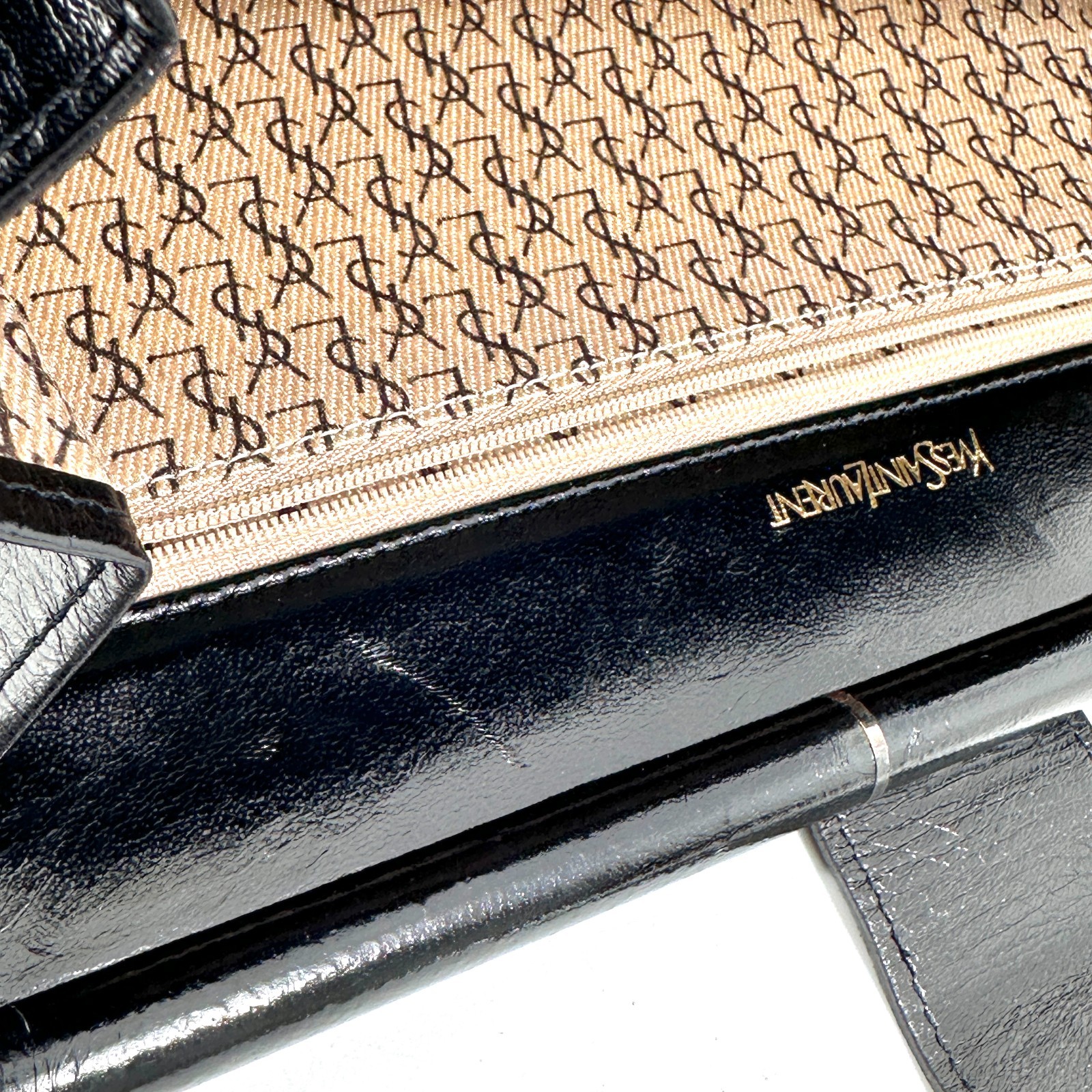 Yves Saint Laurent Black Leather Clutch Bag V stitch YSL Purse Vintage Authentic