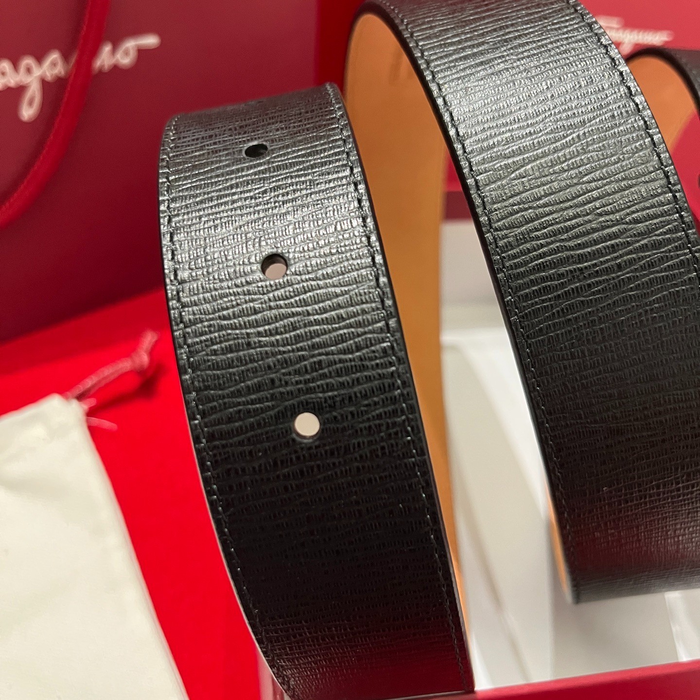 Salvatore Ferragamo Belt Handcrafted Genuine Italian Leather Black Buckle