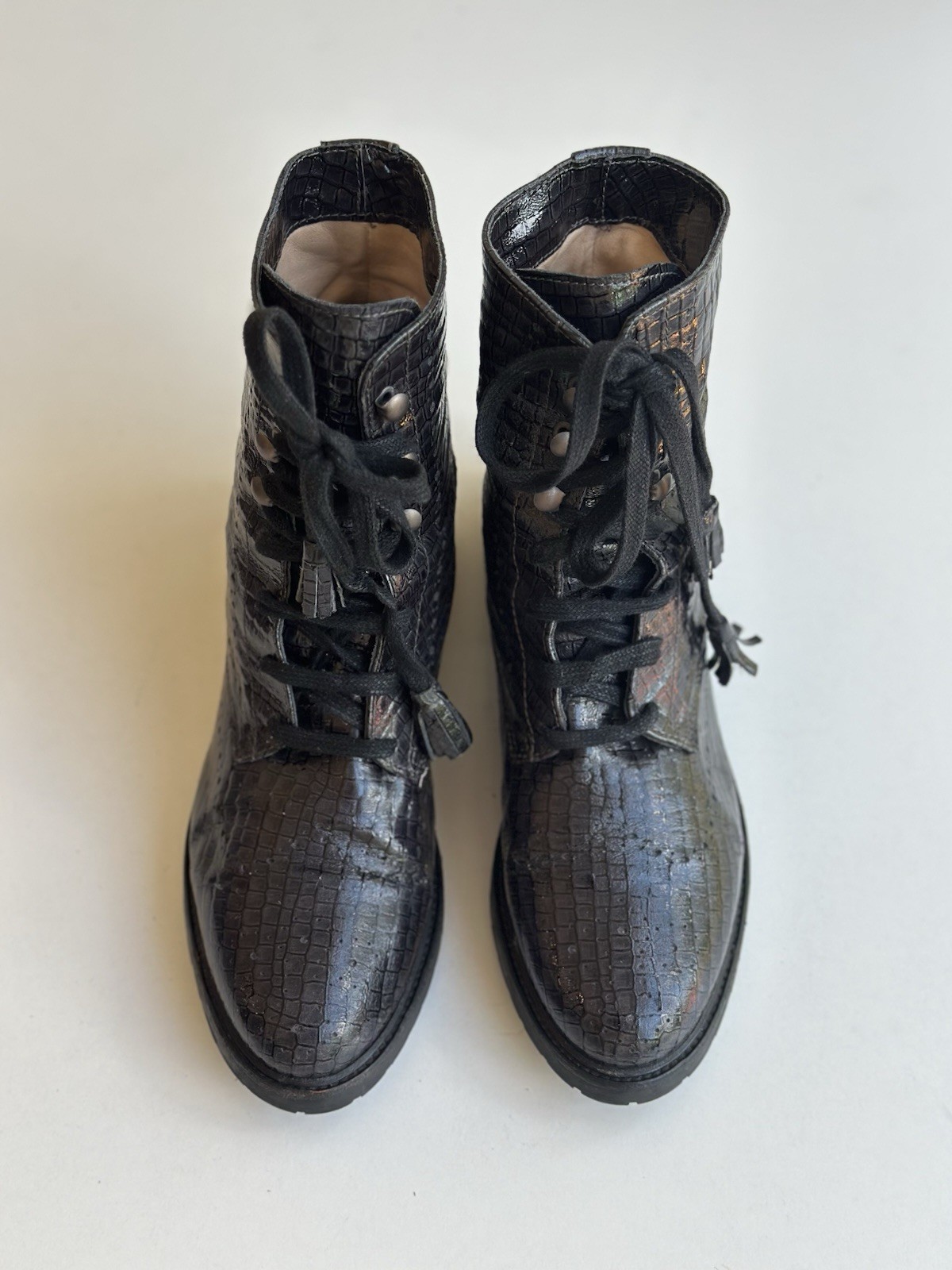 Fred de la Bretonière Handmade Leather Boots – Dark Grey/Silver – Size 40