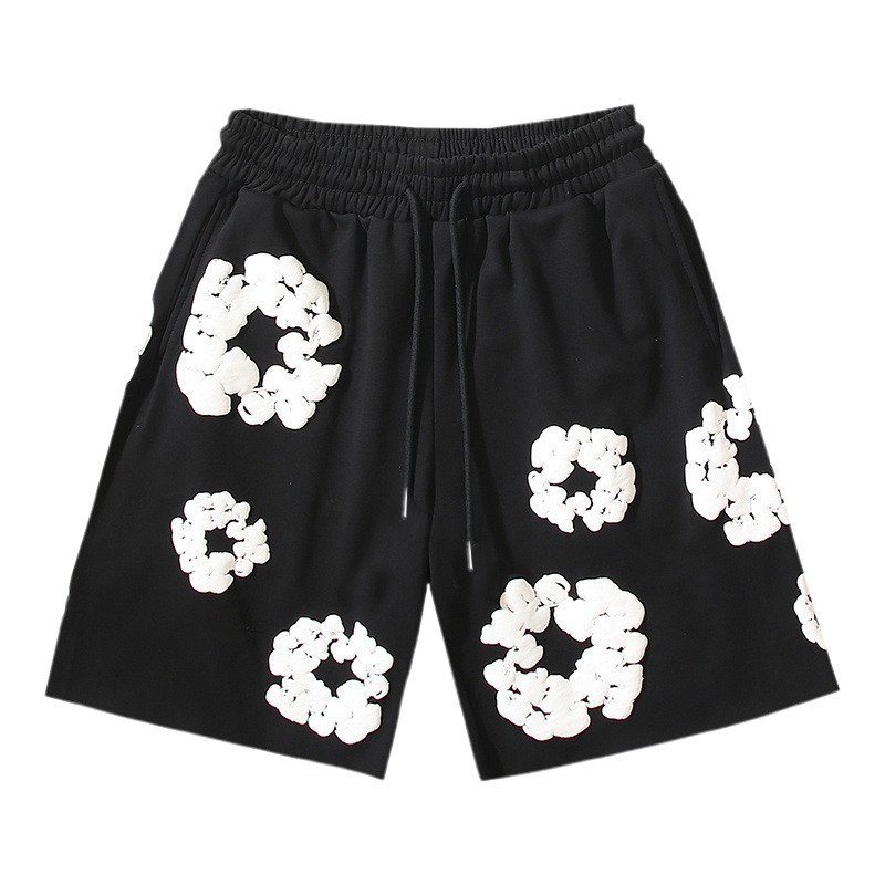 Mens Summer Shorts Cotton Wreath Shorts Hip-Hop Wide Leg Fashion S-2XL New ~